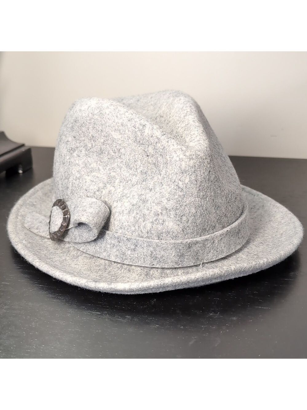 Wool Gray Fedora Hat with Buckle 60cm